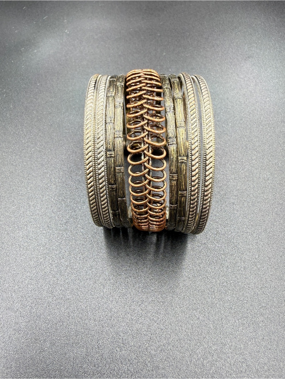 Stacked Metal Bangle Bracelet Set - Antique Gold & Copper